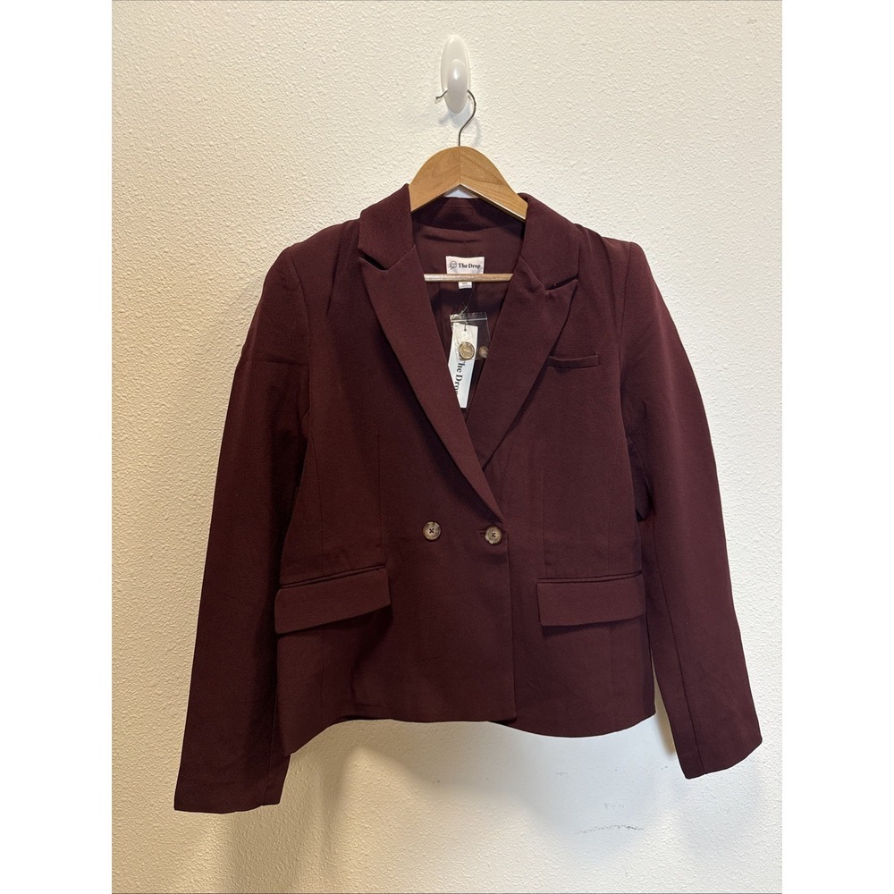The Drop Women's Burgandy Long Sleeve Button Front Blazer Jacket Size S NWT‎